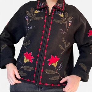 Embroidered Black Jacket with Floral Design